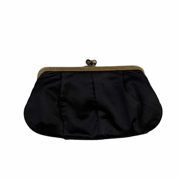 J Crew Kisslock Frame Black Silk Clutch with Chain - Picture 3 of 6